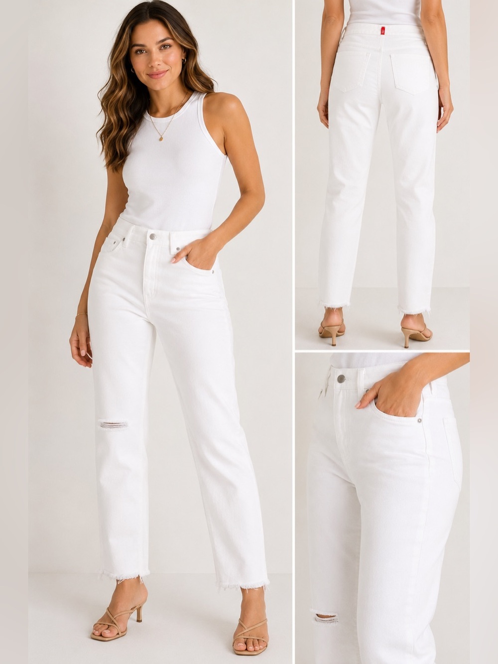 SPANX White Distressed Skinny Jeans Pull-On Stretch Raw Hem Size Small